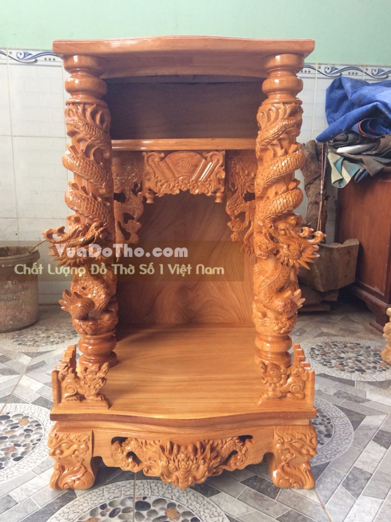 Bàn thờ thần tài ông địa hộp đèn gỗ gõ đỏ kích thước 68 x 68 x 108