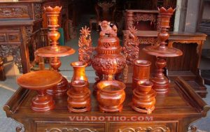 bộ đèn thờ 9 món gỗ hương