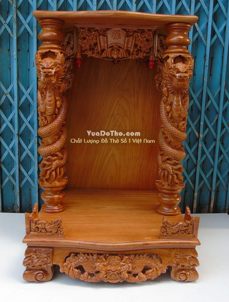 bàn thờ thần tài đẹp cột chạm rồng phách